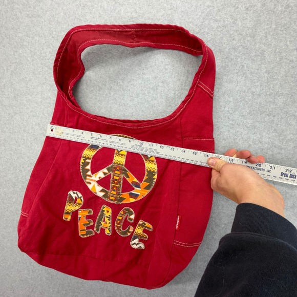 Unionbay Red Canvas Peace Sign Patch Boho Hobo Shoulder Bag - Picture 9 of 10